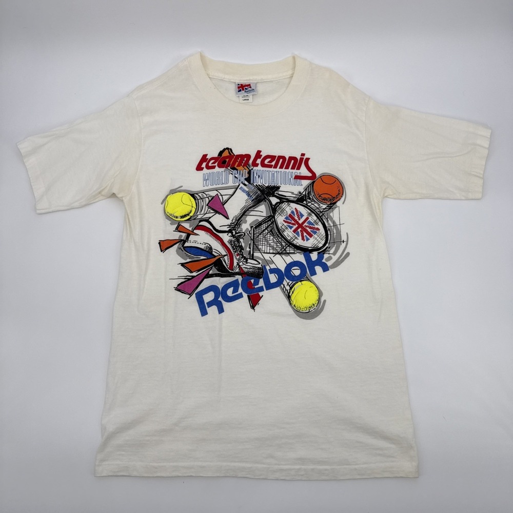 Vintage 80s Reebok Tennis T Shirt Large Made USA Single Stitch Graphic Tee